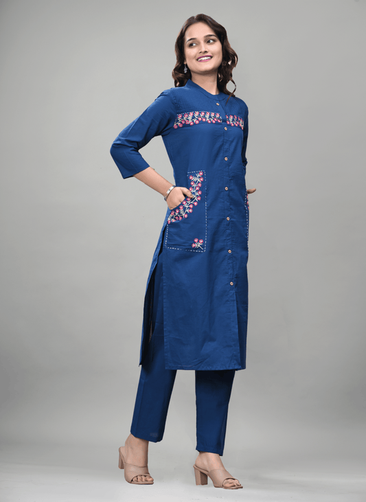 Ladies Traditional Thread Work Kurta and Pant 2-Piece Set